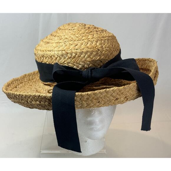 Helen Kaminski Hat Classic 5 Raffia Straw Nougat Black Ribbon Bow Beach Sun main image 12